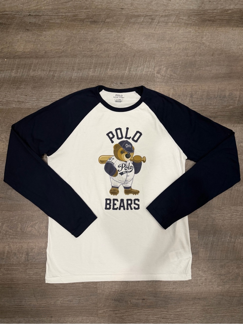 Polo Ralph Lauren Polo Bear Baseball Tee Women’s M Cream Navy Raglan Long Sleeve